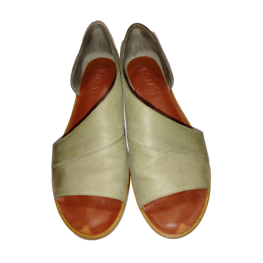 1.STATE Shoes Womens Size 8.5M  Celvin Peep Toe Flats Comfort Casual Sage Green